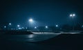 A wide-angle view of an empty skate park at dawn bathed in soft morning light Royalty Free Stock Photo