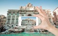 Wide angle view of The Famous Trevi Fountain, rome Royalty Free Stock Photo