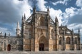 Wide angle view of front entrance medieval Batalha monastery Portugal.