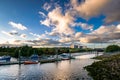 Wide angle view of Govan Ferry jetty on River Clyde.