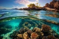 A wide-angle view of the Great Barrier Reef in Australia, showcasing its vibrant marine life and s Royalty Free Stock Photo