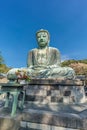 Wide angle view of The Great Buddha (Daibutsu) of Kamakura, Japan