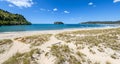 A wide angle view of Hauturu island from whangamata beach on the north island of new Zealand 5 Royalty Free Stock Photo