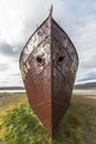 Wide angle view on impressive Ship wreck Gardar BA64 on west fjords, Iceland Royalty Free Stock Photo