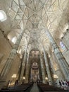 wide angle view of the interior of the Church of Monastery of Jeronimos (Mosteiro dos Jeronimos), manueline style