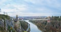 wide angle view of the landmark of Bristol, Clifton Suspension Bridge and Clifton Observatory Royalty Free Stock Photo