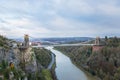 wide angle view of the landmark of Bristol, Clifton Suspension Bridge and Clifton Observatory Royalty Free Stock Photo