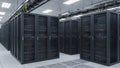 Modern Data Center with Rows of Server Racks and Network Cables Royalty Free Stock Photo