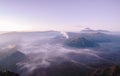 Wide angle view of Mount Bromo in Indonesia in the morning. Royalty Free Stock Photo
