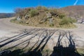 Wide angle view of mountain hairpin bend curved road