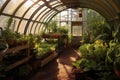 wide-angle view of organic greenhouse interior