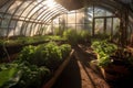 wide-angle view of organic greenhouse interior