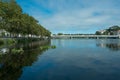 Wide angle view over River Ave in Vila do Conde, Portugal on a bright summer day Royalty Free Stock Photo