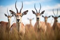wide-angle view of roan antelopes in vast grassland