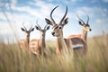 wide-angle view of roan antelopes in vast grassland