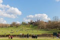 wide angle view of the Royal Observatory Sundail and the Greenwich Park, Greenwich, London, United Kingdom, clear sunny day Royalty Free Stock Photo