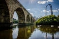 Wide angle view of Stone Arch Bridge in Minneapolis, MN Royalty Free Stock Photo