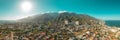 Wide angle view of the town of Los Corales, Vargas, Venezuela. Aerial View 360
