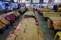 Wide angle view of a typical local food centre. No dining-ins allowed during covid-19. Tables and seats are covered up