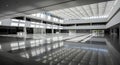Vast Modern Atrium with Geometric Skylight and Reflective Floor interior architecture Royalty Free Stock Photo