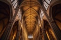 wide-angle view of a vaulted cathedral ceiling