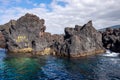 Wide angle of volcanic coast in Biscoitos, Terceira, Azores, Portugal