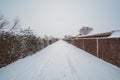 Wide angle winter landscape pathway