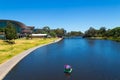 River Torrens flowing west and narrowing through Adelaide, South Australia