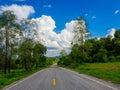 Wide asphalt highway with road markings against a blue sky with clouds Royalty Free Stock Photo