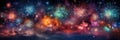 wide banner celebration fireworks on night sky with colorful red and yellow Royalty Free Stock Photo
