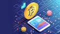 Wide banner design crypto, bitcoin, blockchain tech, digital currency, information data