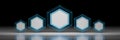 Wide banner with five hexagons in futuristic geometric style Royalty Free Stock Photo