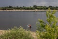 The river Oka to Murom, Russia overcast rainy summer day