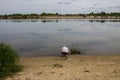 The river Oka to Murom, Russia overcast rainy summer day