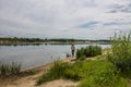 The river Oka to Murom, Russia overcast rainy summer day