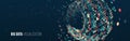 Wide Big data visualization. Machine learning algorithm for information filter and analytic. Abstract background with circle array