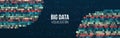 Wide Big data visualization. Machine learning algorithm for information filter and analytic. Abstract background with circle array