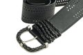 Wide black leather belt on white background Royalty Free Stock Photo