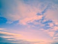 Wide blue pinkish sunset sky,colorful clouds stretching away on beautiful sunny evening.Horizontal banner.Copy space Royalty Free Stock Photo