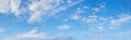 wide blue sky background with cirrus and fleecy clouds, panorama format Royalty Free Stock Photo