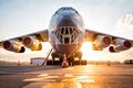 Wide body transport cargo aircraft at airport apron in the morning sun Royalty Free Stock Photo