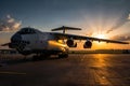 Wide body transport cargo airplane at airport apron in the morning sun Royalty Free Stock Photo