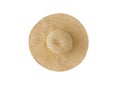 Wide-brimmed straw hat, isolated on white background, close-up Royalty Free Stock Photo
