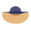 Wide-brimmed summer hat in blue and beige colors. Elegant beach accessory for sun protection vector illustration