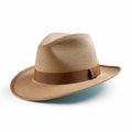 Wide Brimmed Tan Hat With Brown Ribbon On White Background Royalty Free Stock Photo