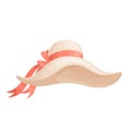 Wide-brimmed women white hat with a pink bow. Beach summer style