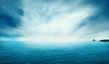 wide calm Blue ocean waves with storm clouds, ocean deep indigo in daylight, relaxing and cool background,