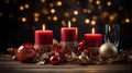 Wide Christmas banner with red and white candles in bright background Royalty Free Stock Photo