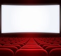 Wide cinema screen and red seats