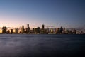 Wide cityscape image of blue hour over Downtown Miami. Royalty Free Stock Photo